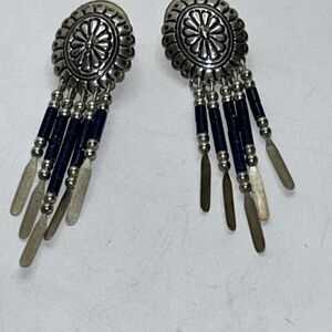 Vintage Sterling Silver NAVAJO QT 925 Concho Dangle Earrings 2"